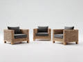 Sofás de exterior individuales de ratán sintético 88x82x74 cm - Marrón natural y gris oscuro - Juego de 3 con base de madera