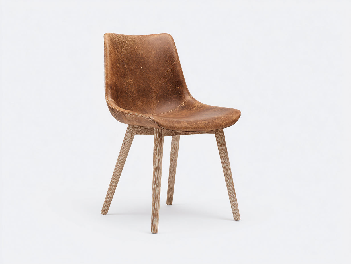 Silla de comedor efecto cuero 53 x 58 x 84 cm - marrón envejecido - asiento curvo con patas de madera