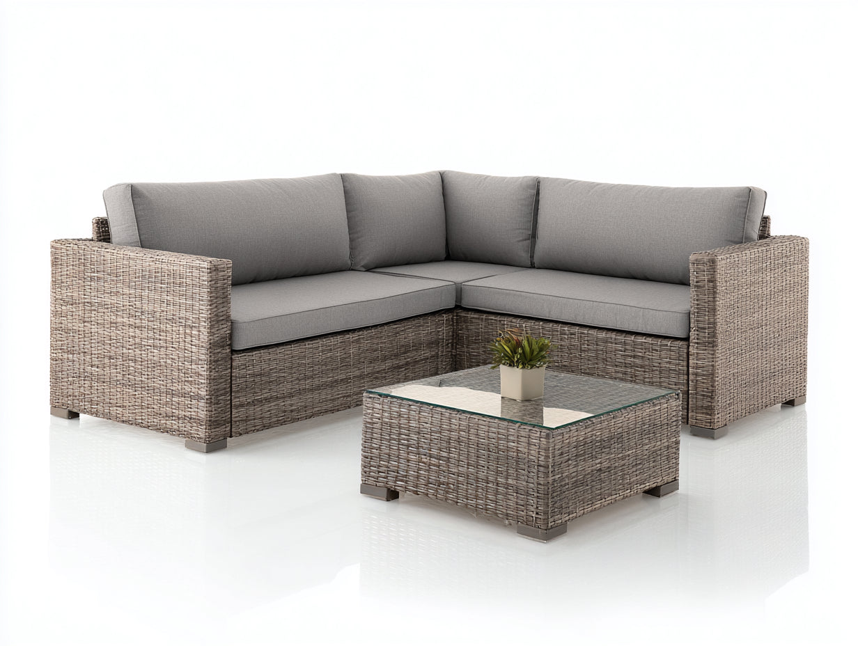 Conjunto de sofás de exterior de ratán sintético 245 x 245 x 72 cm - gris topo - sofá esquinero con mesa de vidrio