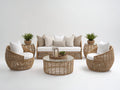 Sofás de exterior de ratán beige conjunto de 6 piezas sofá de 3 plazas 190x82x82 cm diseño curvo para jardín y terraza
