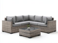 Sofás de exterior de ratán sintético gris con mesa de centro 250x250x76 cm diseño esquinero para jardín y terraza