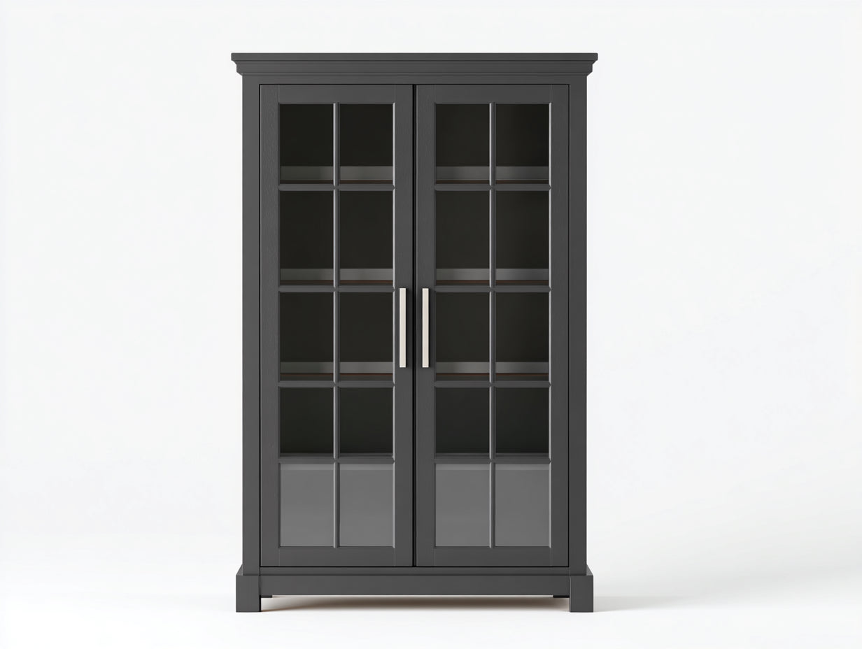 Vitrina de vidrio 100x40x180 cm color negro con 2 puertas de vidrio y estantes interiores diseño moderno