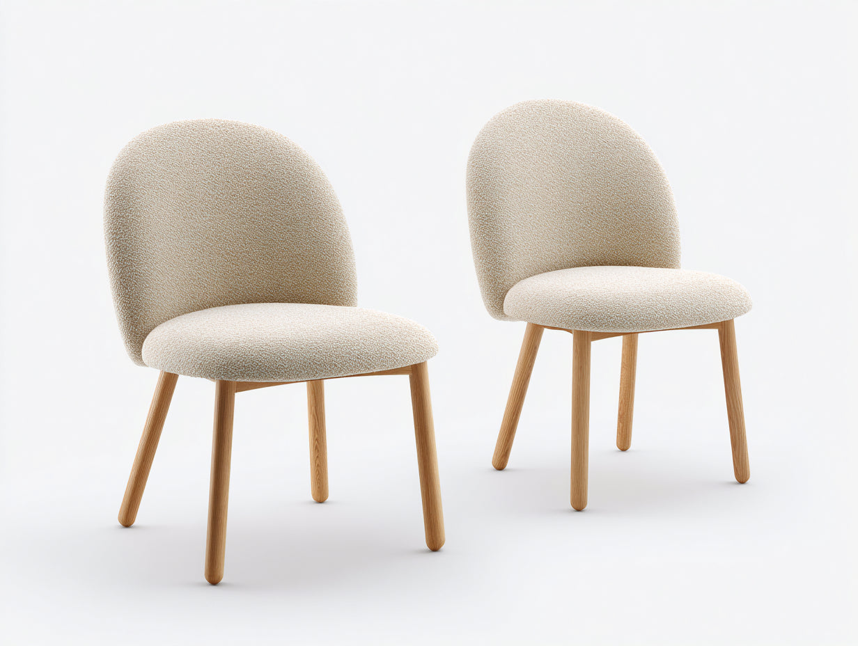 Sillas de comedor de tejido texturizado 56x51x82 cm - Beige - Juego de 2 con patas de madera
