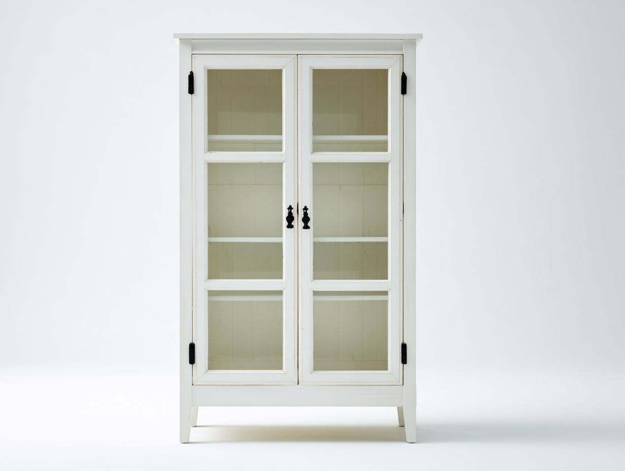 Vitrina de exposición 90 x 40 x 180 cm - blanco envejecido - 2 puertas de vidrio y diseño clásico