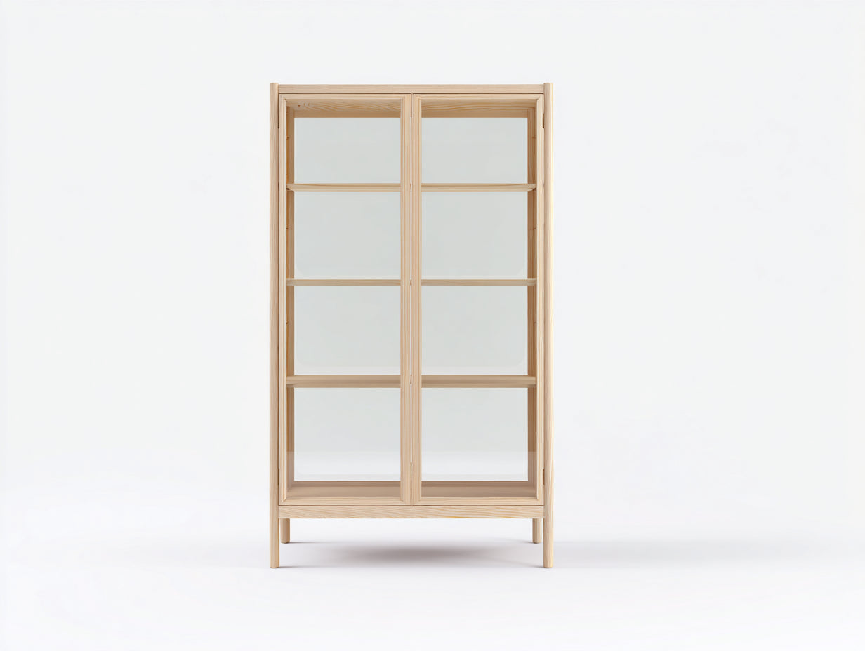 Vitrinas de madera y vidrio 88x38x165 cm - Madera natural - 2 puertas y diseño escandinavo
