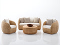 Sofás de exterior de ratán sintético 198 x 88 x 77 cm - Marrón natural y blanco - Conjunto de 4 piezas con mesa redonda