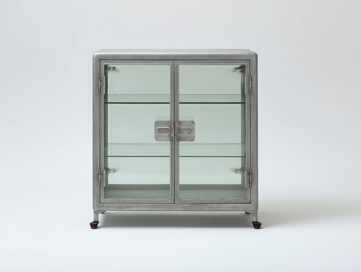 Vitrinas de metal y vidrio 90x40x110 cm - Gris envejecido - 2 puertas y estilo industrial