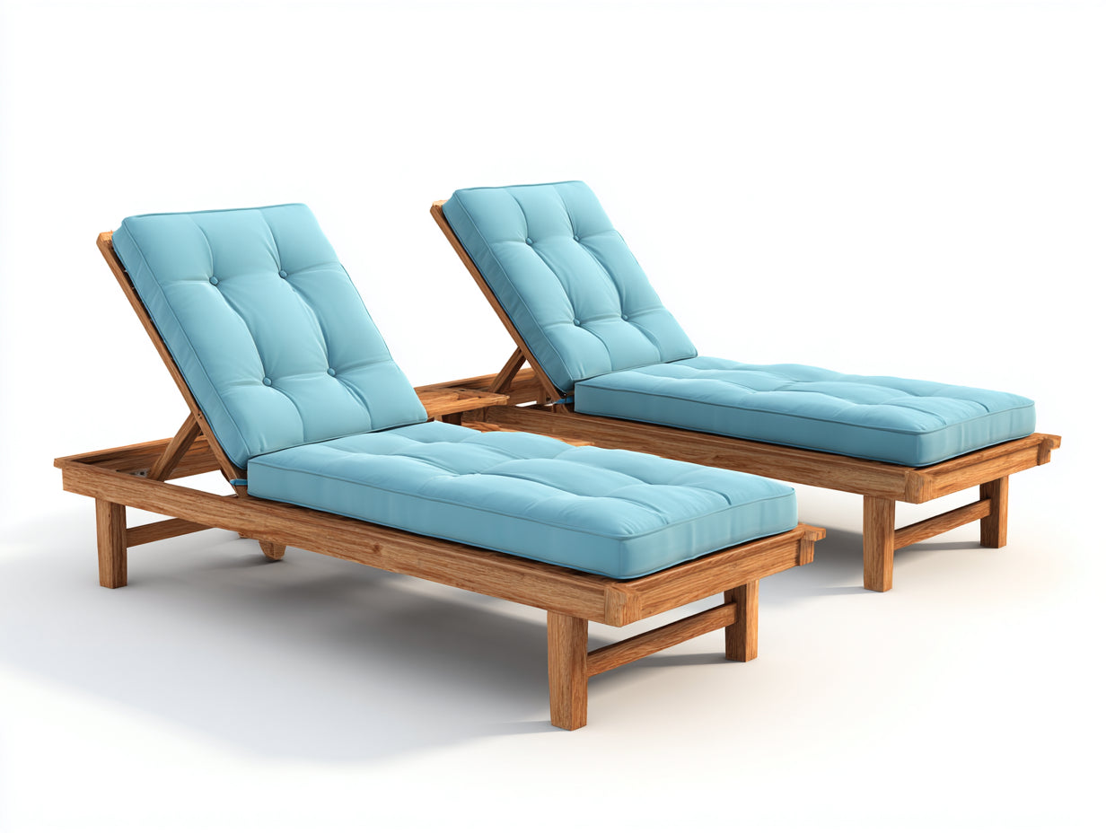 Tumbonas de madera 205 x 72 x 92 cm - Azul turquesa y madera natural - Juego de 2 con respaldo ajustable