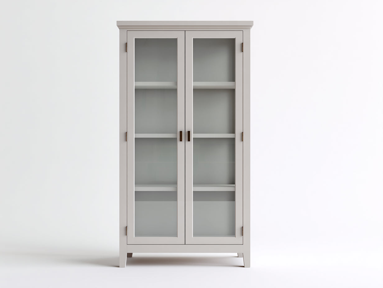 Vitrinas de madera manufacturada y vidrio 82 x 36 x 180 cm - Gris claro - 2 puertas acristaladas con diseño clásico