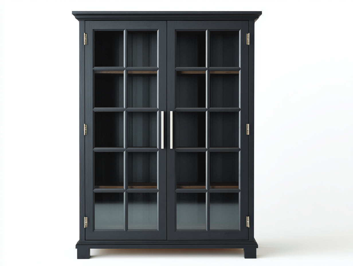 Vitrinas de salón negra con puertas de cristal 120x40x180 cm estantes interiores diseño moderno para comedor y sala de estar