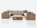 Sofás de exterior de ratán sintético 320x220x75 cm - Beige y madera natural - Conjunto modular en U con mesa