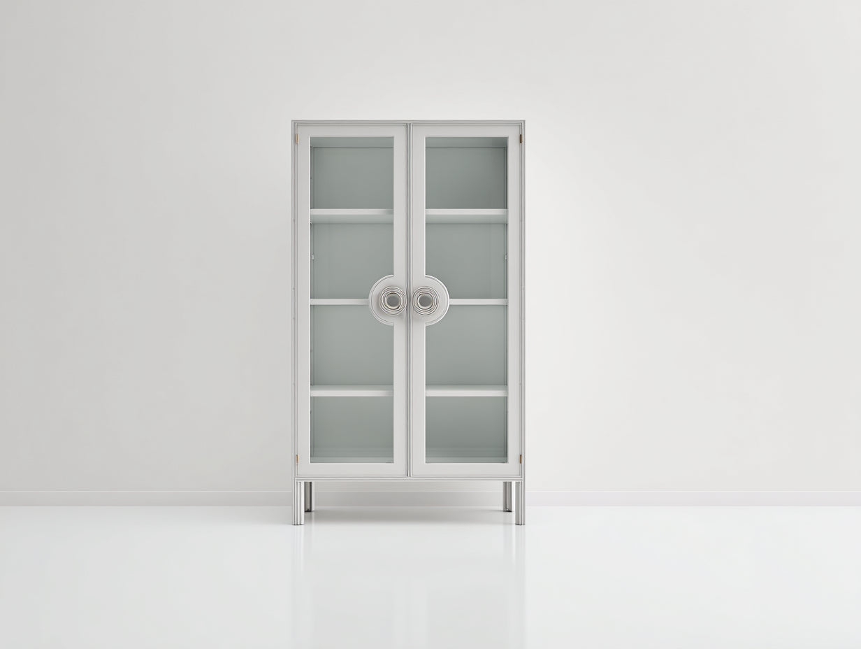 Vitrina de vidrio 90x35x180 cm color blanco con 2 puertas de vidrio y estantes interiores diseño moderno