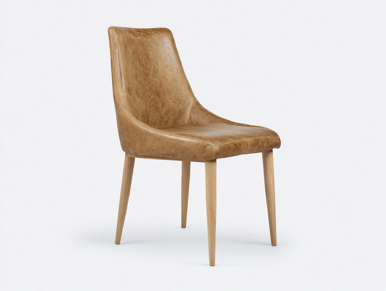 Sillas de comedor de cuero sintético 58x52x87 cm - Marrón coñac - Respaldo alto y patas de madera