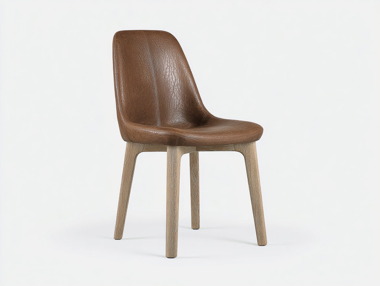 Sillas de comedor de cuero sintético 55x49x84 cm - Marrón - Respaldo curvado y patas de madera