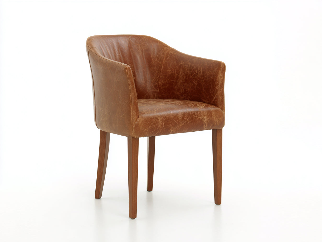 Sillas de comedor con tapizado de cuero sintético 58 x 59 x 82 cm - Marrón coñac - Con reposabrazos y diseño vintage