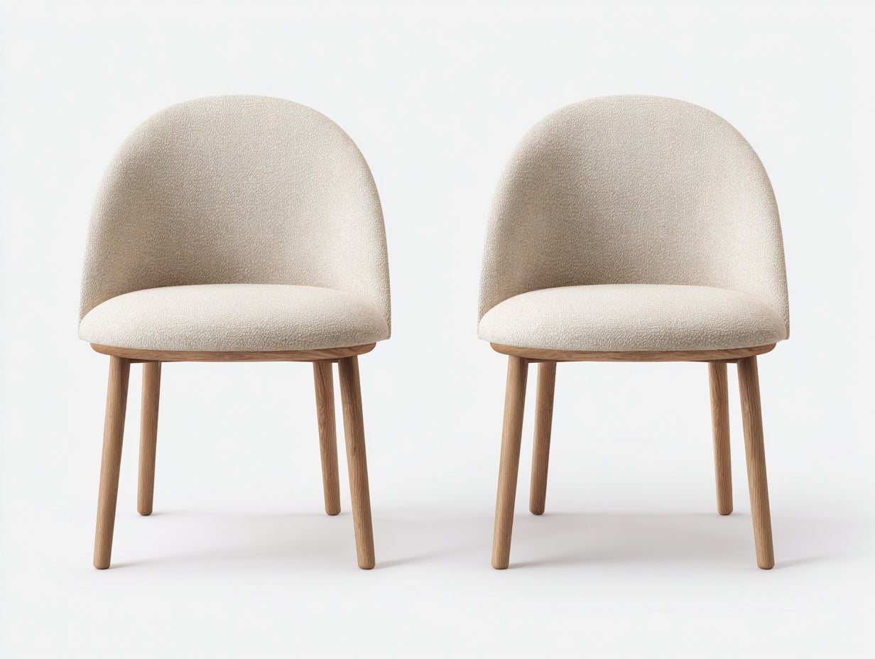 Sillas de comedor de tela texturizada 49 x 54 x 82 cm - Beige claro y madera natural - Juego de 2 con respaldo curvo y diseño moderno