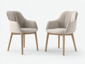 Sillas de comedor de tela 60 x 58 x 84 cm - Beige y madera natural - Juego de 2 con reposabrazos y diseño moderno