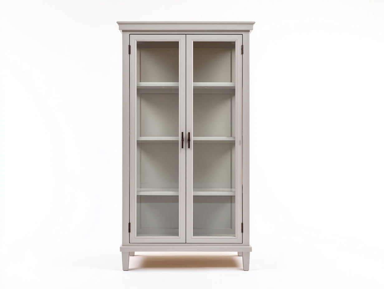 Vitrina de vidrio 90x40x180 cm color blanco con 2 puertas de vidrio y estantes interiores diseño clásico moderno