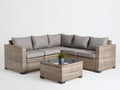 Sofás de exterior de ratán sintético 238 x 238 x 73 cm - Beige grisáceo y gris topo - Conjunto esquinero con mesa de vidrio