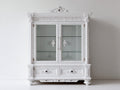 Vitrina de vidrio 150x40x200 cm color blanco con 2 puertas y 2 cajones diseño clásico elegante