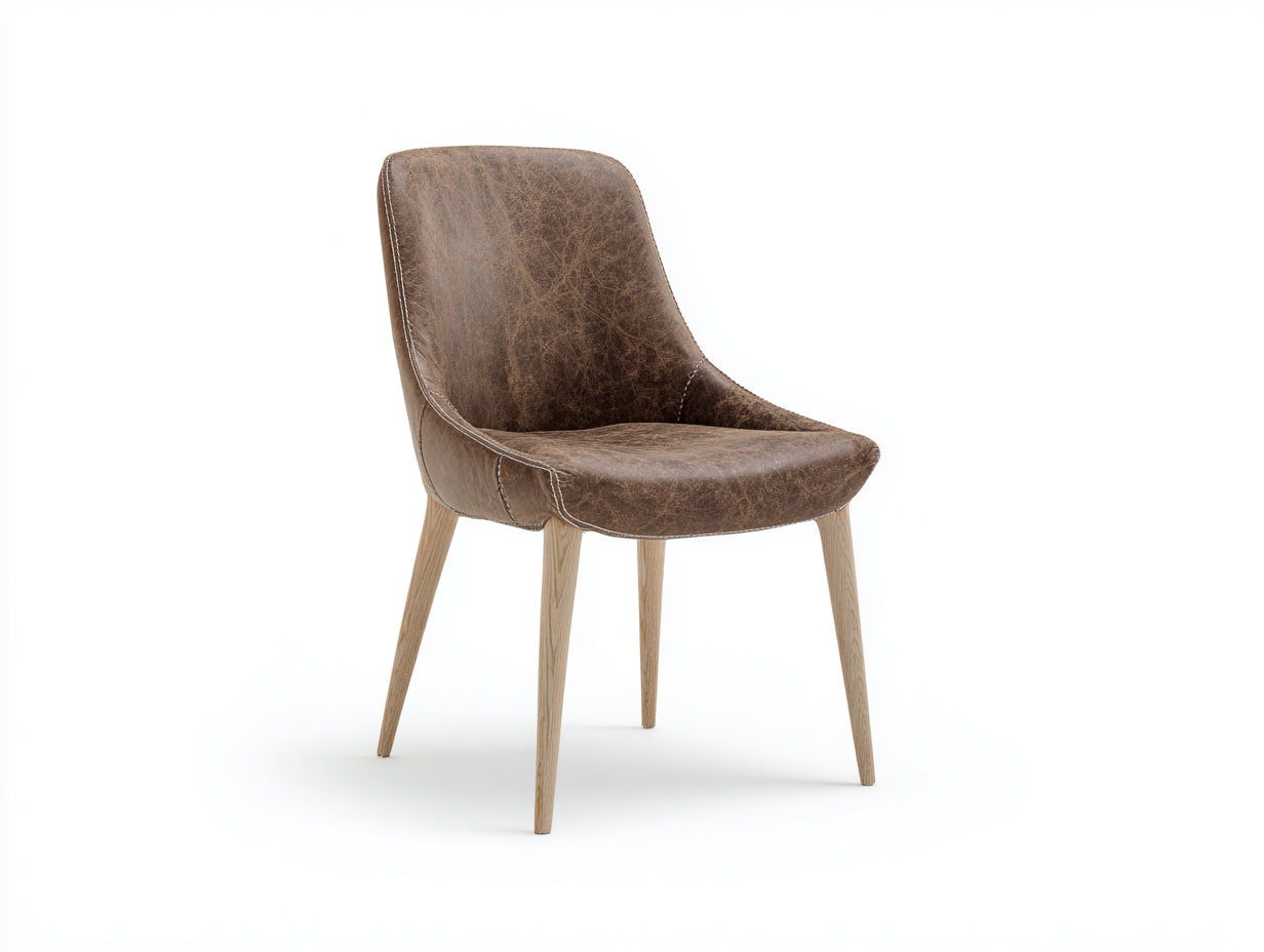 Silla de comedor tapizada 55x60x85 cm color marrón con respaldo ergonómico y patas de madera diseño moderno