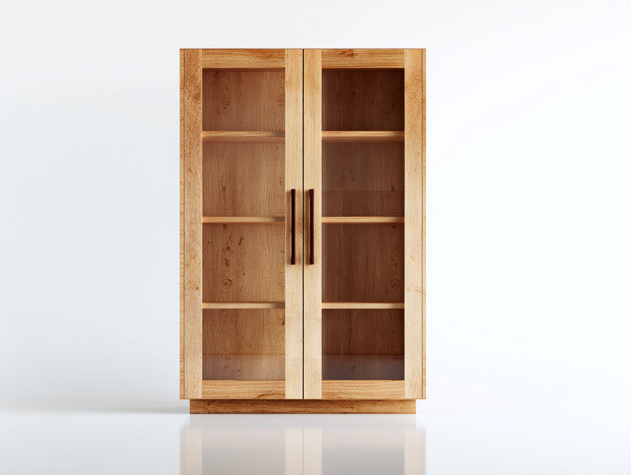 Vitrina de madera 90 x 40 x 150 cm - madera natural - 2 puertas de vidrio y diseño rústico