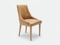 Silla de comedor tapizada en cuero sintético 55x60x85 cm color camel con patas de madera diseño moderno y elegante